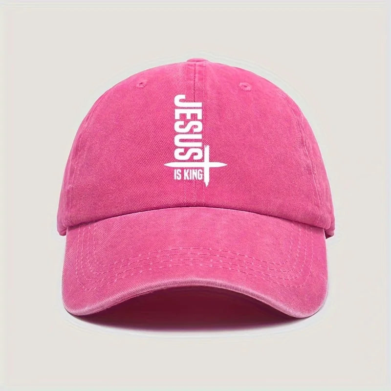 Șapcă unisex cu mesajul „Jesus Is King”, din bumbac, reglabilă