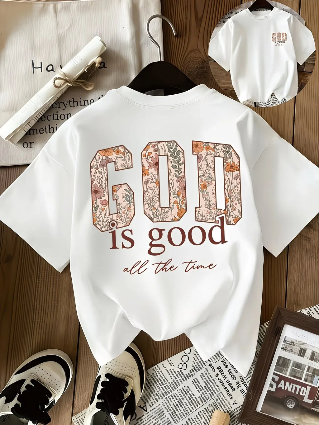 Tricou damă creștin cu imprimeu floral „God Is Good All The Time”