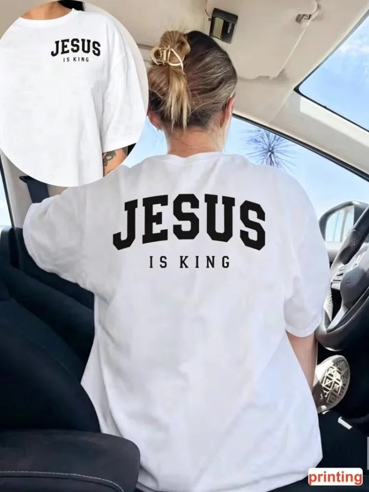 Tricou creștin „Jesus Is King”, cu imprimeu minimalist