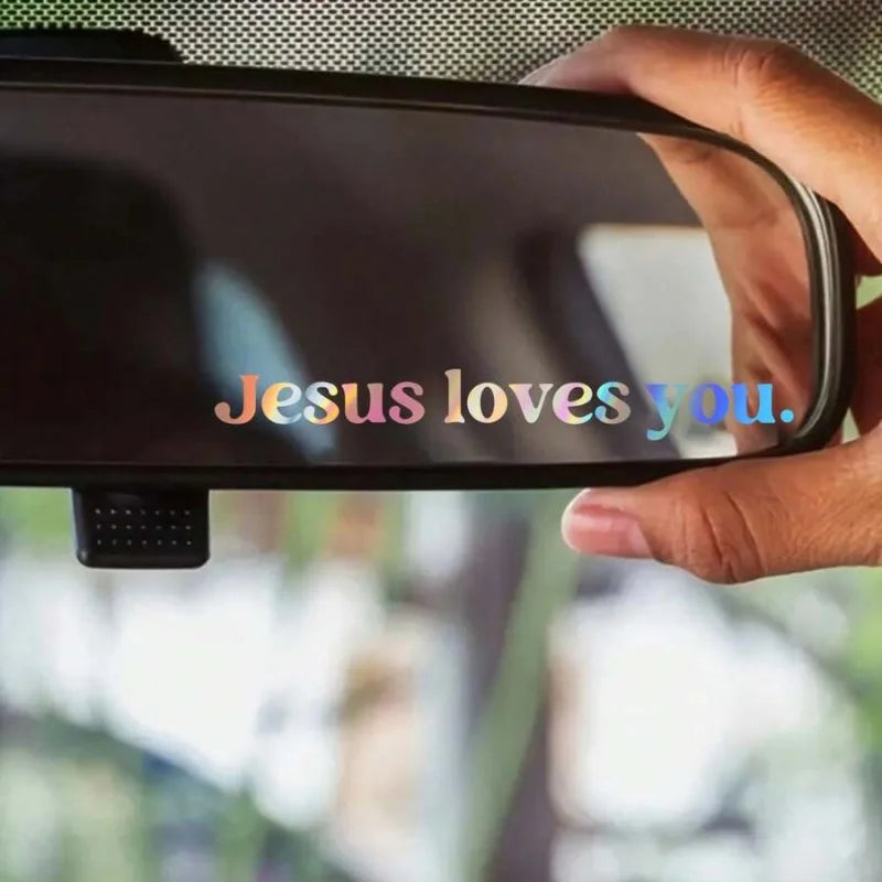 Autocolant creștin „Jesus Loves You”, pentru mașină, oglindă retrovizoare sau decor interior