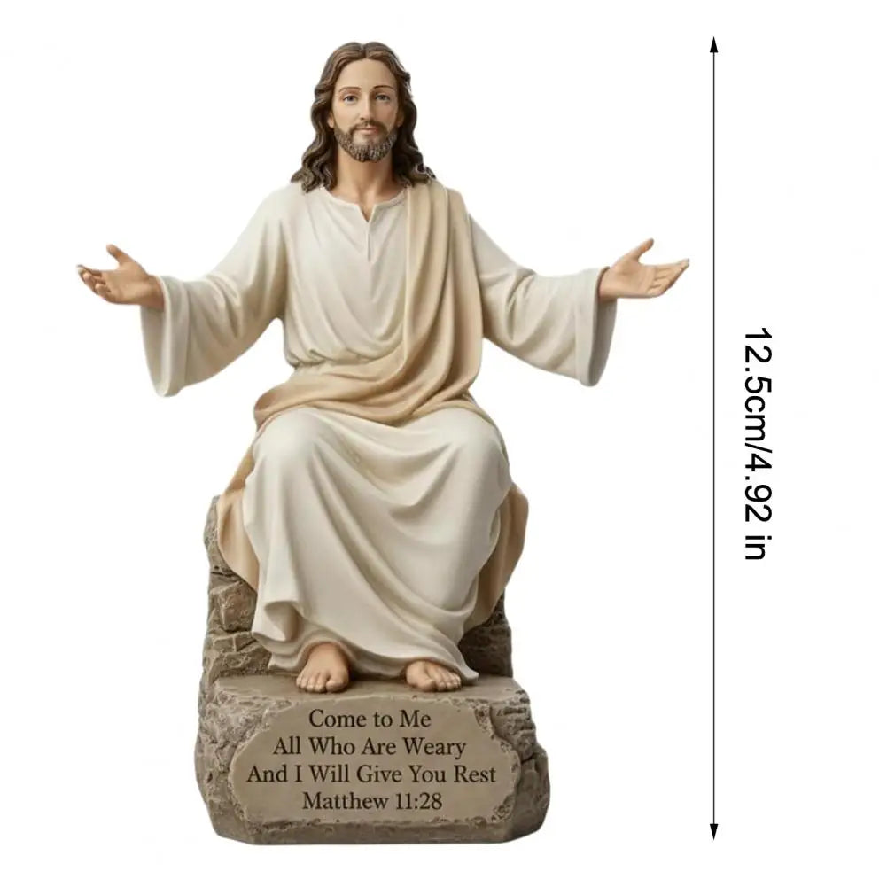 Statuetă creștină cu Isus și verset biblic, din rășină