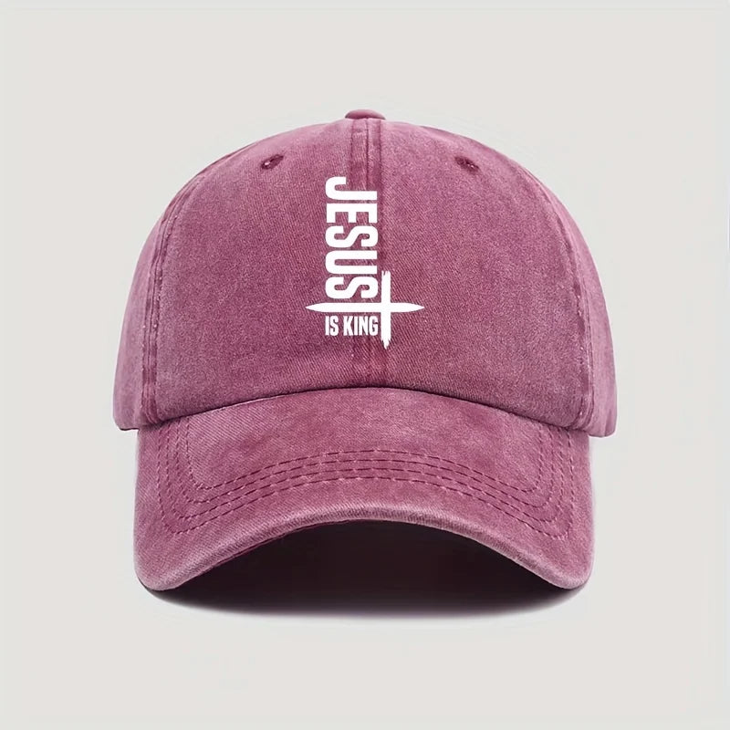 Șapcă unisex cu mesajul „Jesus Is King”, din bumbac, reglabilă