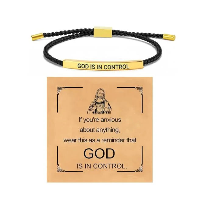 Brățară creștină din oțel inoxidabil „God Is in Control”