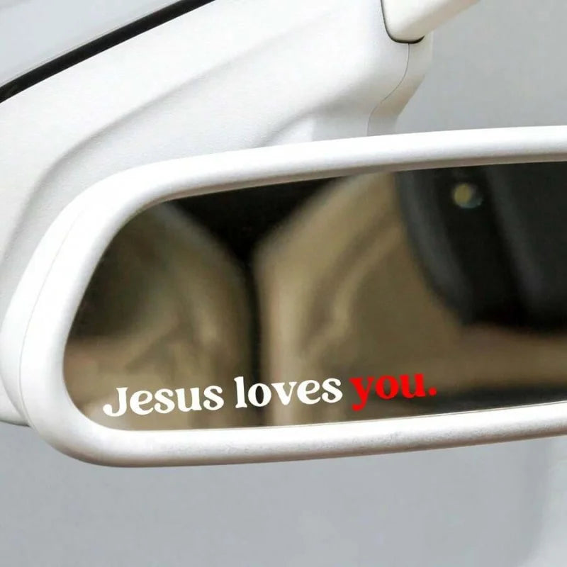 Autocolant creștin „Jesus Loves You”, pentru mașină, oglindă retrovizoare sau decor interior