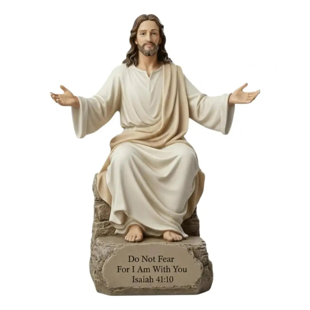 Statuetă creștină cu Isus și verset biblic, din rășină