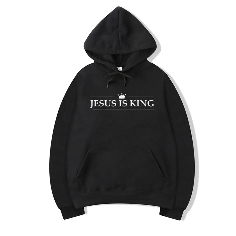 Hanorac cu imprimeu „Jesus Is King”, unisex