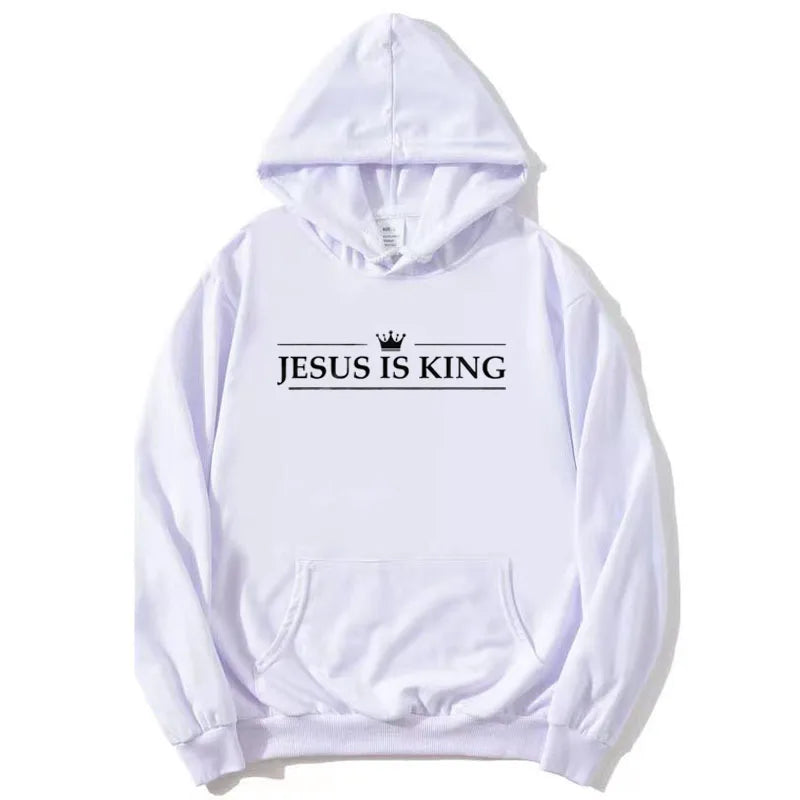 Hanorac cu imprimeu „Jesus Is King”, unisex