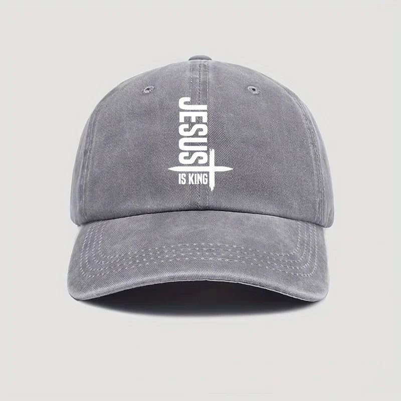 Șapcă unisex cu mesajul „Jesus Is King”, din bumbac, reglabilă