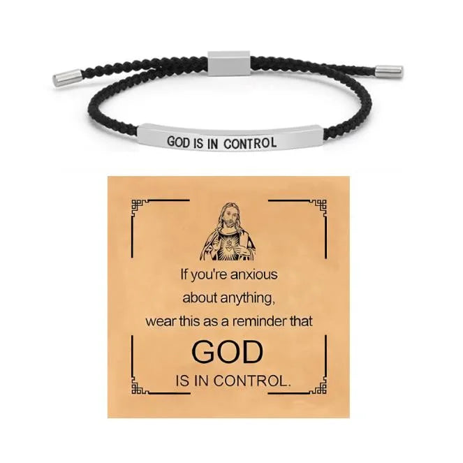 Brățară creștină din oțel inoxidabil „God Is in Control”