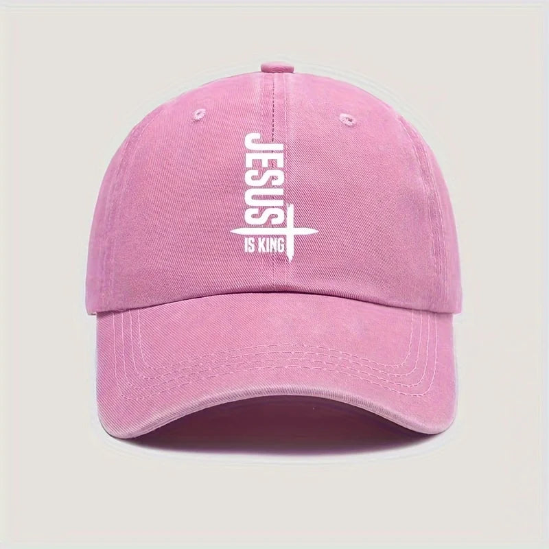 Șapcă unisex cu mesajul „Jesus Is King”, din bumbac, reglabilă