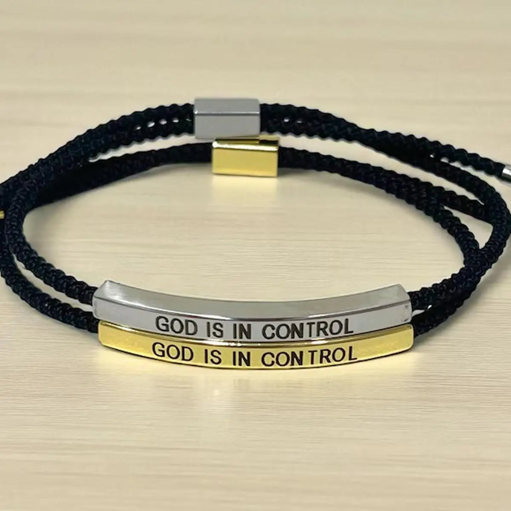 Brățară creștină din oțel inoxidabil „God Is in Control”