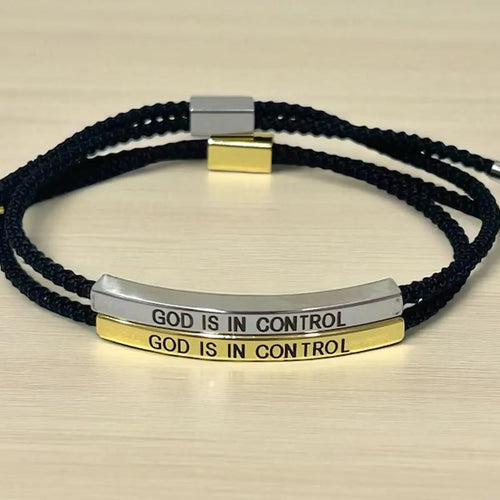 Brățară creștină din oțel inoxidabil „God Is in Control”