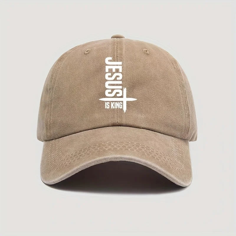 Șapcă unisex cu mesajul „Jesus Is King”, din bumbac, reglabilă
