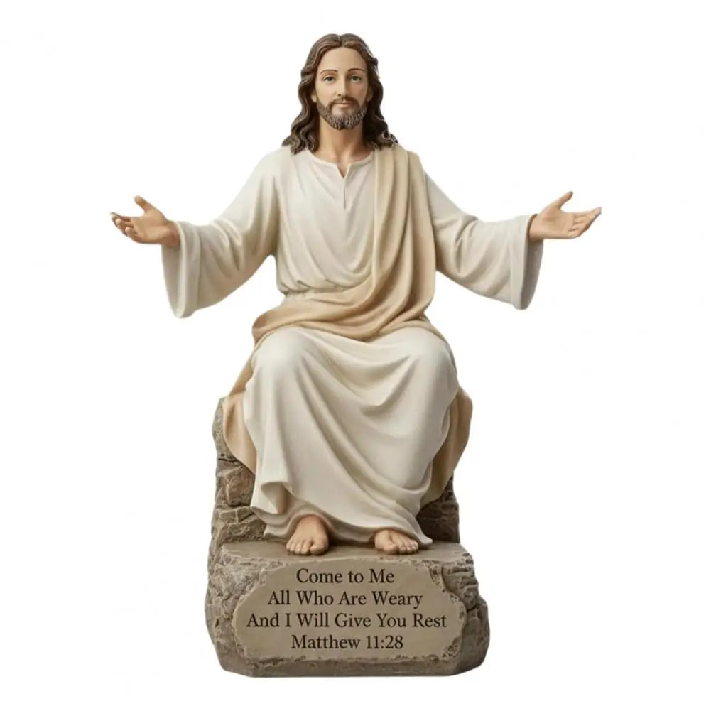 Statuetă creștină cu Isus și verset biblic, din rășină