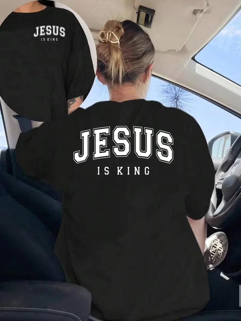 Tricou creștin „Jesus Is King”, cu imprimeu minimalist